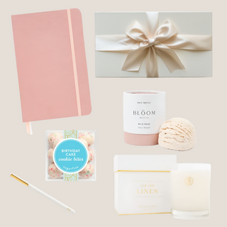 A beautifully curated Birthday Wishes Gift Box featuring a polka-dotted linen journal, a luxurious gold-accent pen, a wild rose bath truffle, birthday cake cookie bites, and a crisp white linen candle. Thoughtfully wrapped with a satin ribbon, this elegant gift box is perfect for celebrating birthdays in style.
Biggest Little Baskets, Reno Gift, Reno, Nevada Gift, Birthday Gift for Her, Birthday Gift, Gift Box, Luxury Gift Box for Her